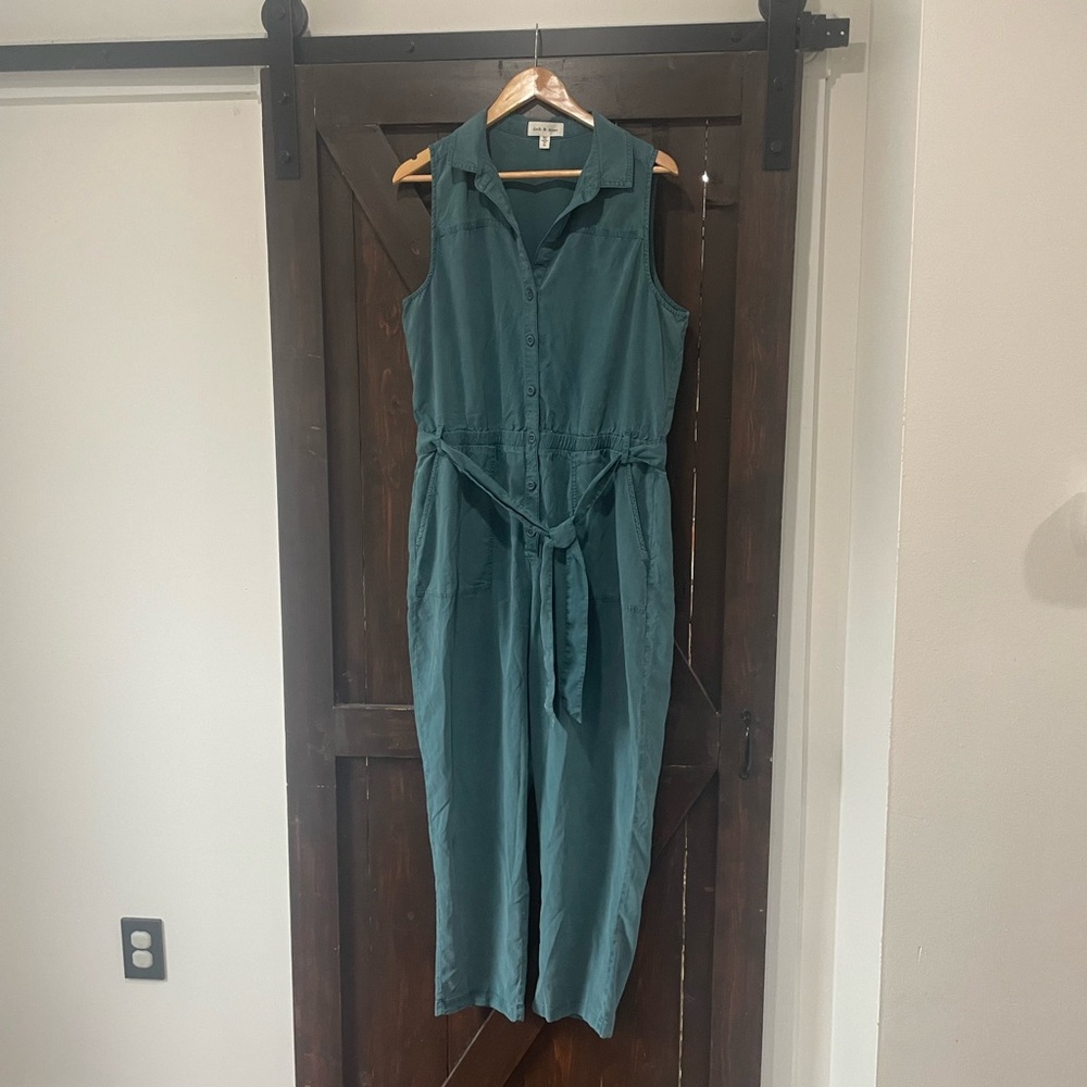 Anthropologie Cloth & Stone Teal Sleeveless Belted Jumpsuit